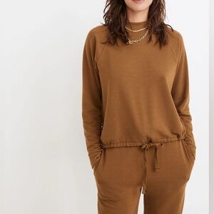 Madewell MWL Superbrushed mockneck drawstring olive green brown Sweatshirt